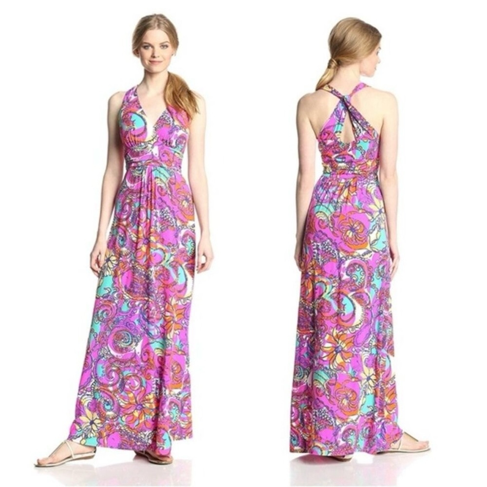Lilly Pulitzer Parrish Dress Sea and Be Seen Vibrant Halter Racerback Size XL